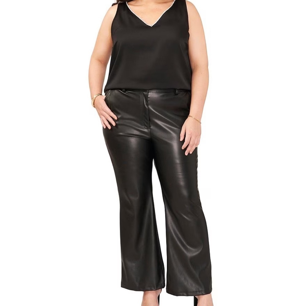 Vince Camuto Plus Size Hammered Satin V-Neck Tank Top Sleeveless Rhinestones